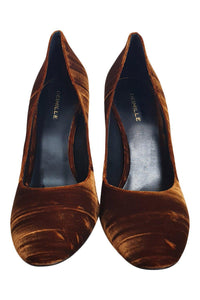 DEIMILLE Velvet Bronze Almond Toe High Heel Pumps (41)-The Freperie