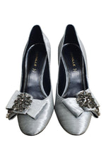 Load image into Gallery viewer, DEIMILLE Velvet Silver High Heel Crystal Embellished Pumps (40)-The Freperie

