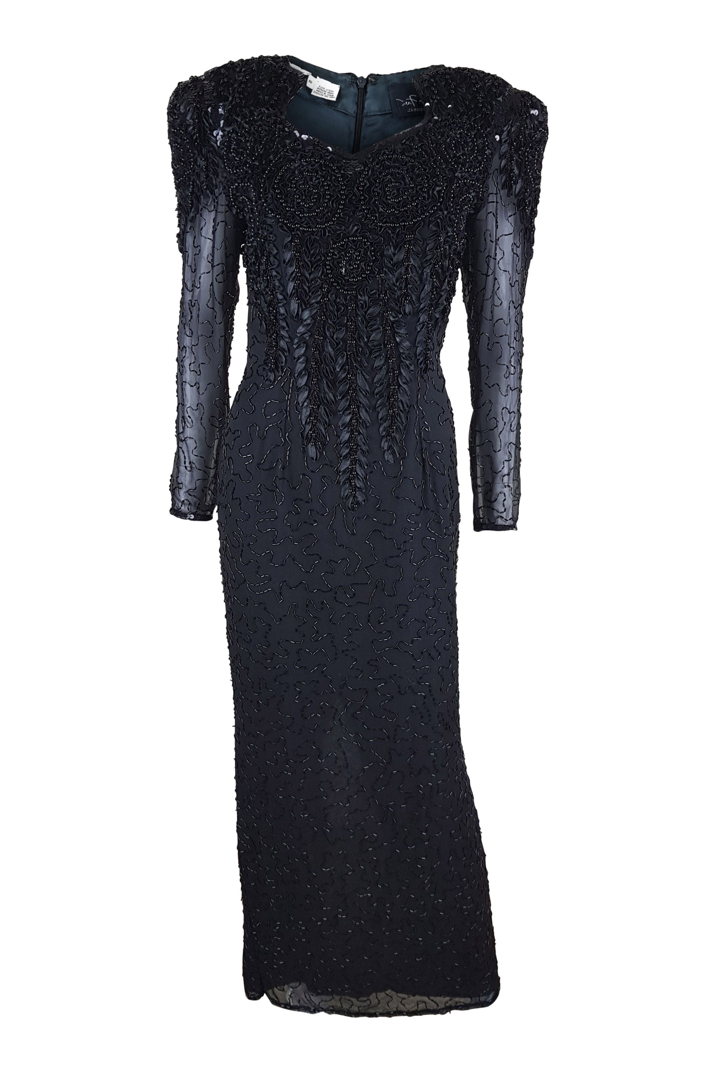 DIANE FREIS Vintage Beaded Black Cocktail Dress (S)-Diane Freis-The Freperie