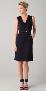 Load image into Gallery viewer, DIANE VON FURSTENBERG Black Twill Nula Shift Dress (6)-Diane Von Furstenberg-The Freperie
