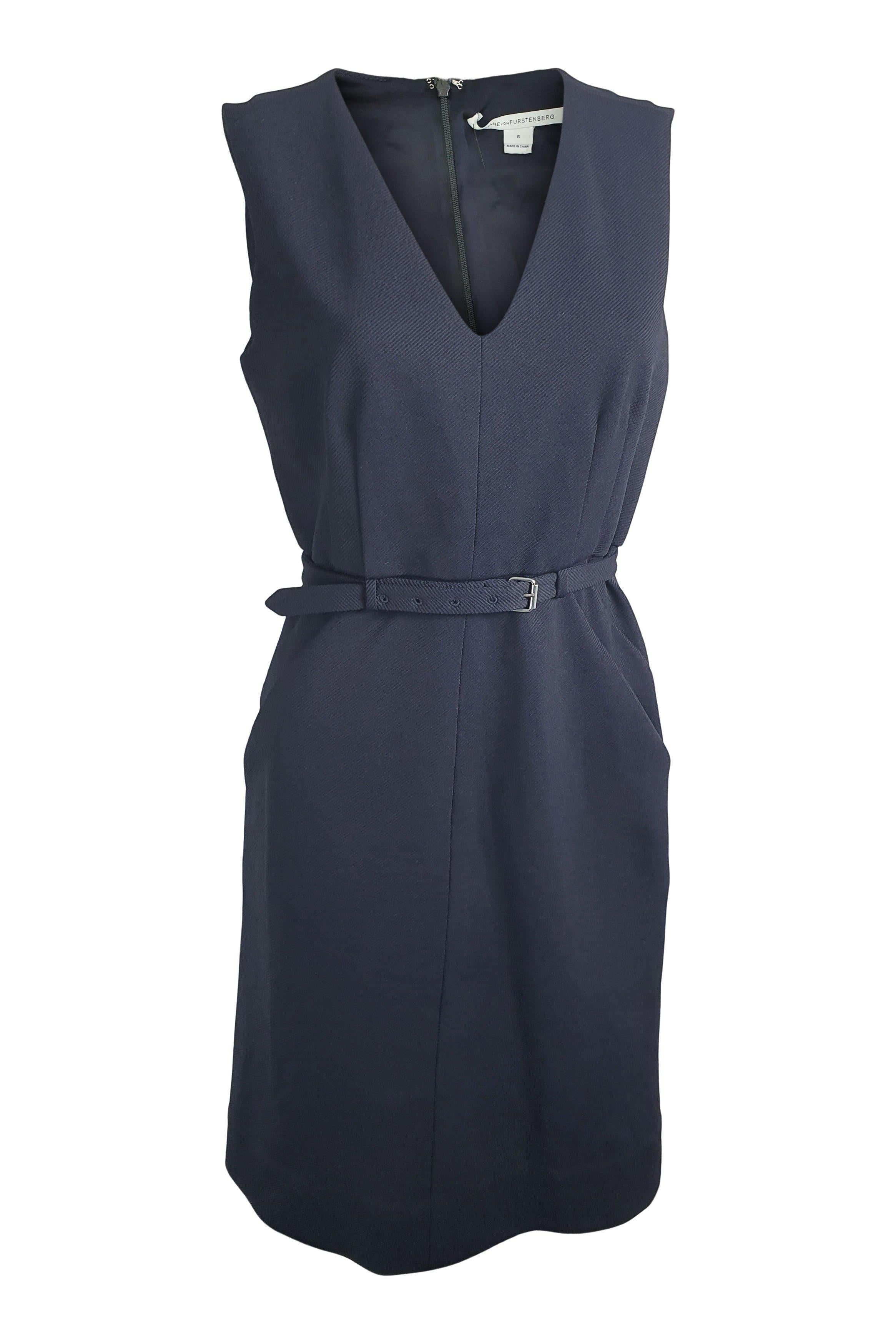 DIANE VON FURSTENBERG Black Twill Nula Shift Dress (6)-Diane Von Furstenberg-The Freperie