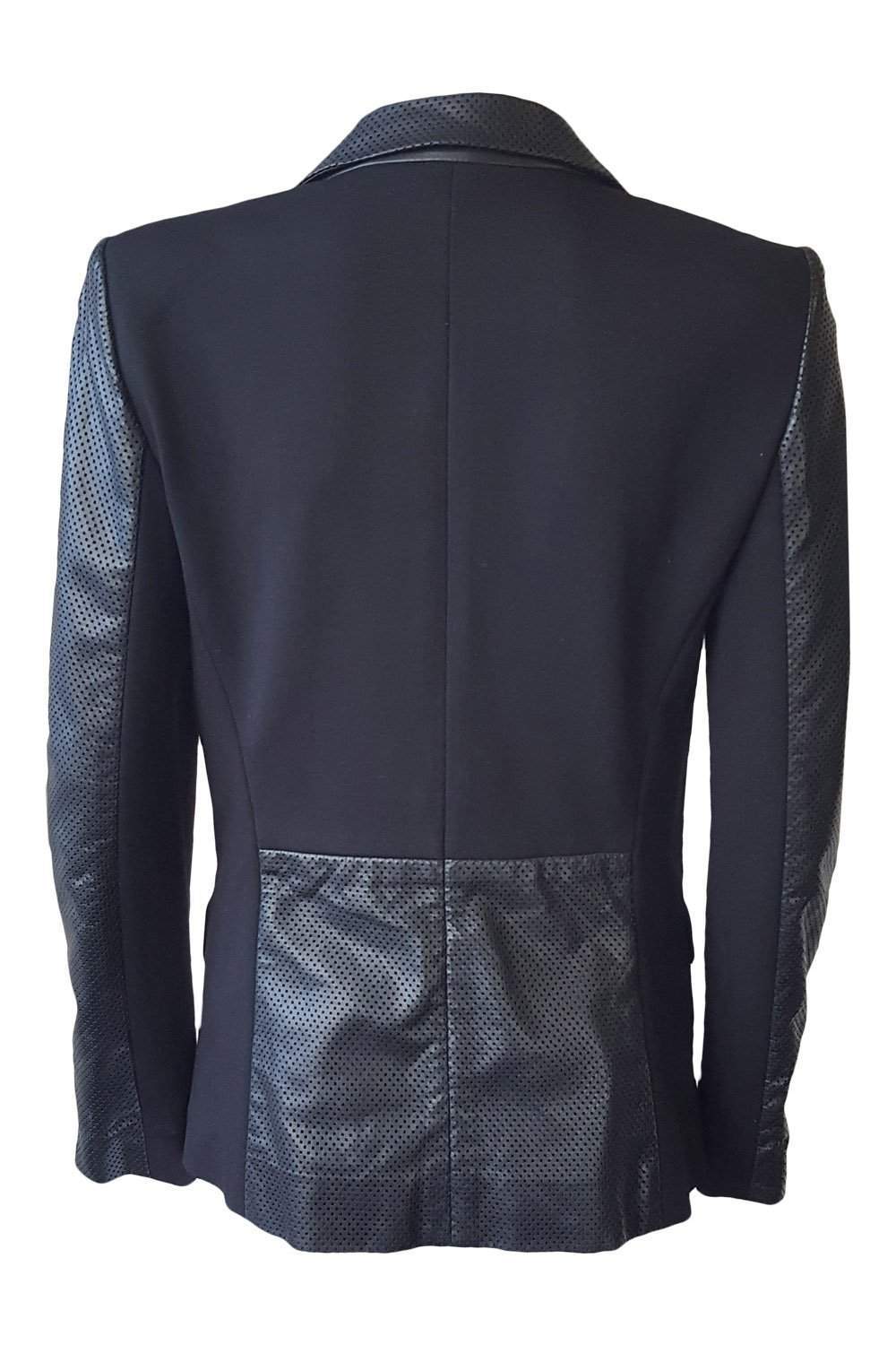 DKNY Black Lambskin Leather Perforated Blazer (4)-DKNY-The Freperie