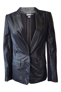 DKNY Black Lambskin Leather Perforated Blazer (4)-DKNY-The Freperie