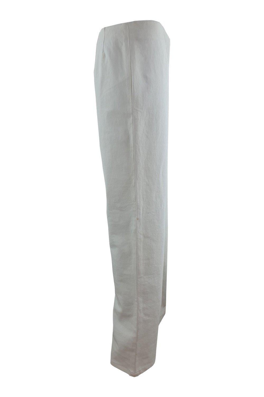 DONNA KARAN Women's White Straight Leg Cotton Blend Trousers (10)-Donna Karan-The Freperie
