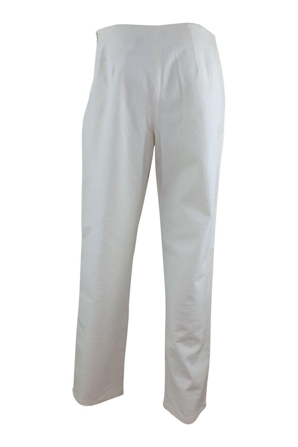 DONNA KARAN Women's White Straight Leg Cotton Blend Trousers (10)-Donna Karan-The Freperie