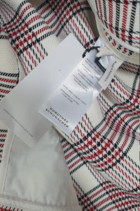 DOROTHEE SCHUMACHER Ivory Cotton Blend Tartan 3/4 Sleeve Jacket (2 | UK 10)-The Freperie