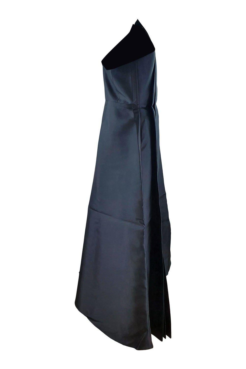 EDIT Architectural Pleated Black Satin Maxi Dress (M)-EDIT-The Freperie
