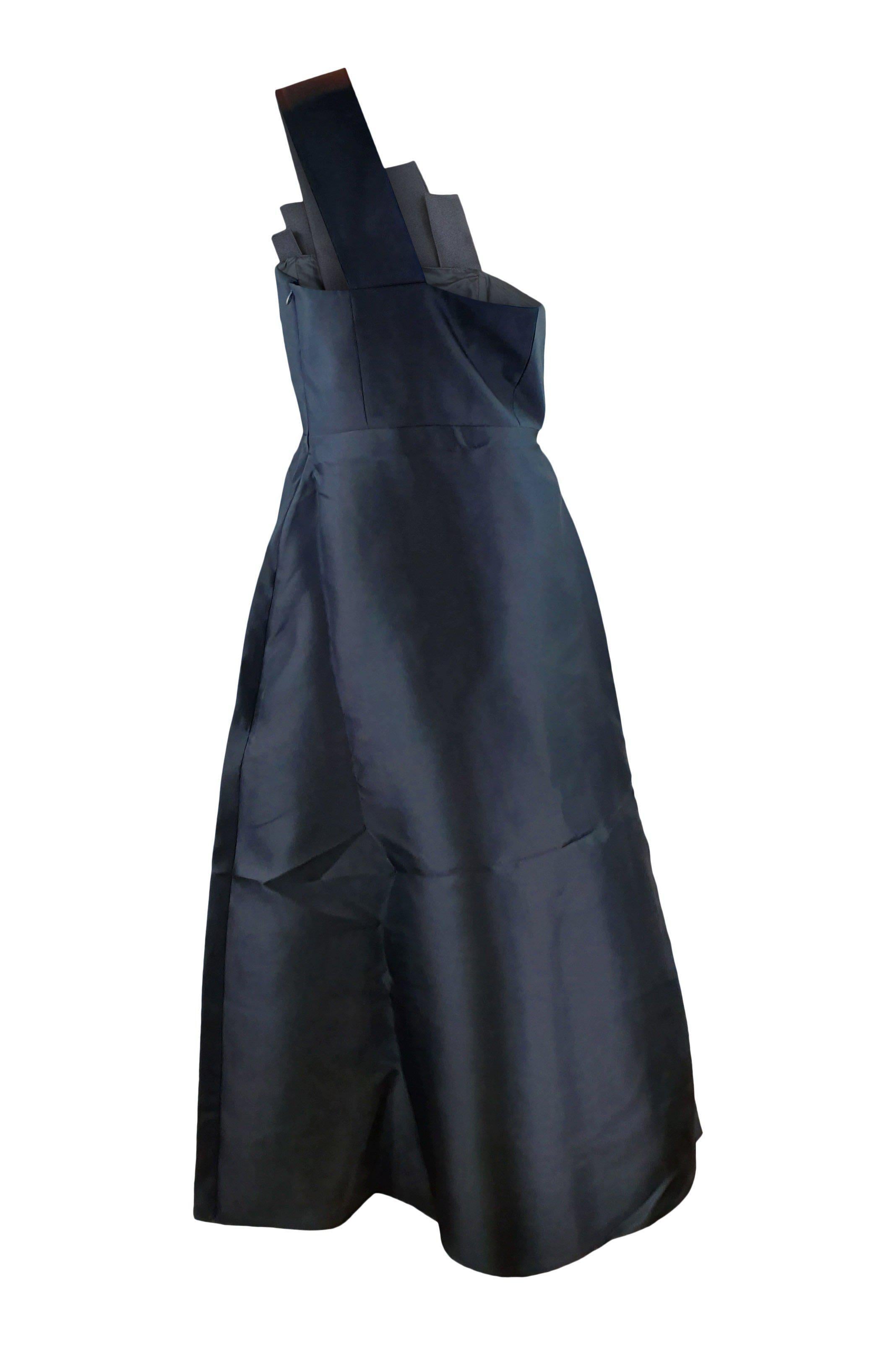 EDIT Architectural Pleated Black Satin Maxi Dress (M)-EDIT-The Freperie