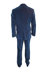 ERMANNO SCERVINO 100% Cotton Petrol Blue Silk Lined Two Piece Suit (IT 50)-Ermanno Scervino-The Freperie