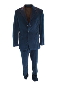 ERMANNO SCERVINO 100% Cotton Petrol Blue Silk Lined Two Piece Suit (IT 50)-Ermanno Scervino-The Freperie