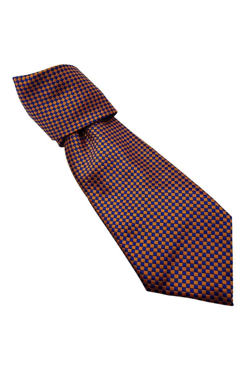 ERMENEGILDO ZEGNA Blue Orange Checked Silk Tie (61")-Ermenegildo Zegna-The Freperie