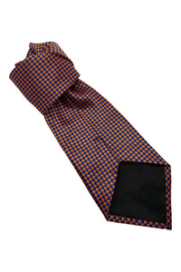 ERMENEGILDO ZEGNA Blue Orange Checked Silk Tie (61")-Ermenegildo Zegna-The Freperie