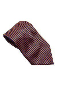 ERMENEGILDO ZEGNA Blue Orange Checked Silk Tie (61")-Ermenegildo Zegna-The Freperie