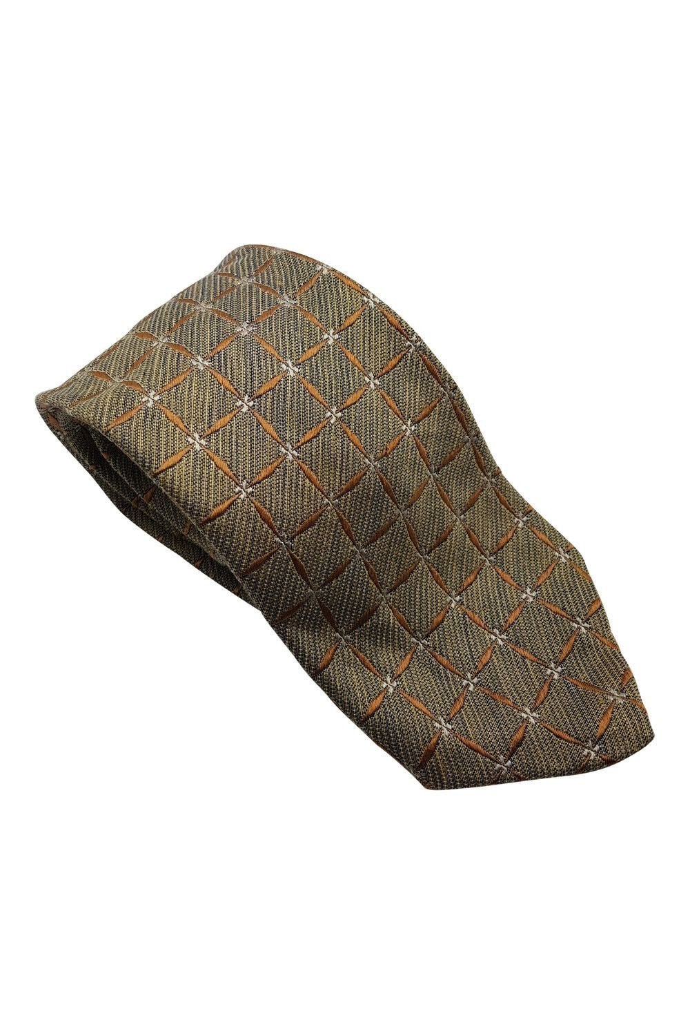 ERMENEGILDO ZEGNA Gold Woven Silk Blend Tie (60")-Ermenegildo Zegna-The Freperie