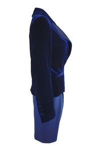 ESCADA Midnight Blue Velvet and Satin Jacket and Skirt Suit (38)-Escada-The Freperie