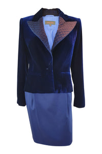 ESCADA Midnight Blue Velvet and Satin Jacket and Skirt Suit (38)-Escada-The Freperie