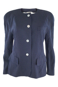 ESCADA Navy Blue Wool Blend Polka Dot Blazer (38)-Escada-The Freperie