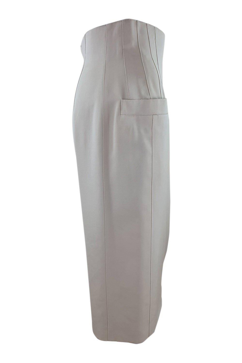 ESCADA Vintage 1980s Cream Pure New Wool Knee Length Pencil Skirt (36)-The Freperie