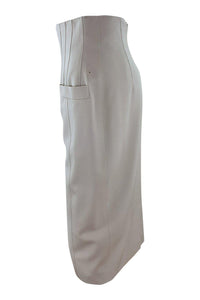 ESCADA Vintage 1980s Cream Pure New Wool Knee Length Pencil Skirt (36)-The Freperie