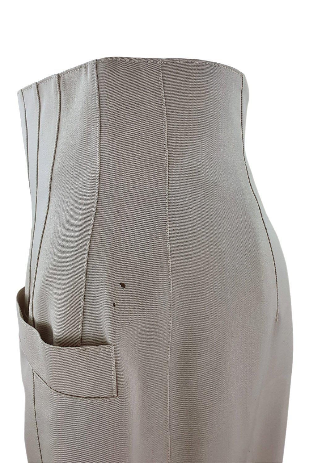 ESCADA Vintage 1980s Cream Pure New Wool Knee Length Pencil Skirt (36)-The Freperie