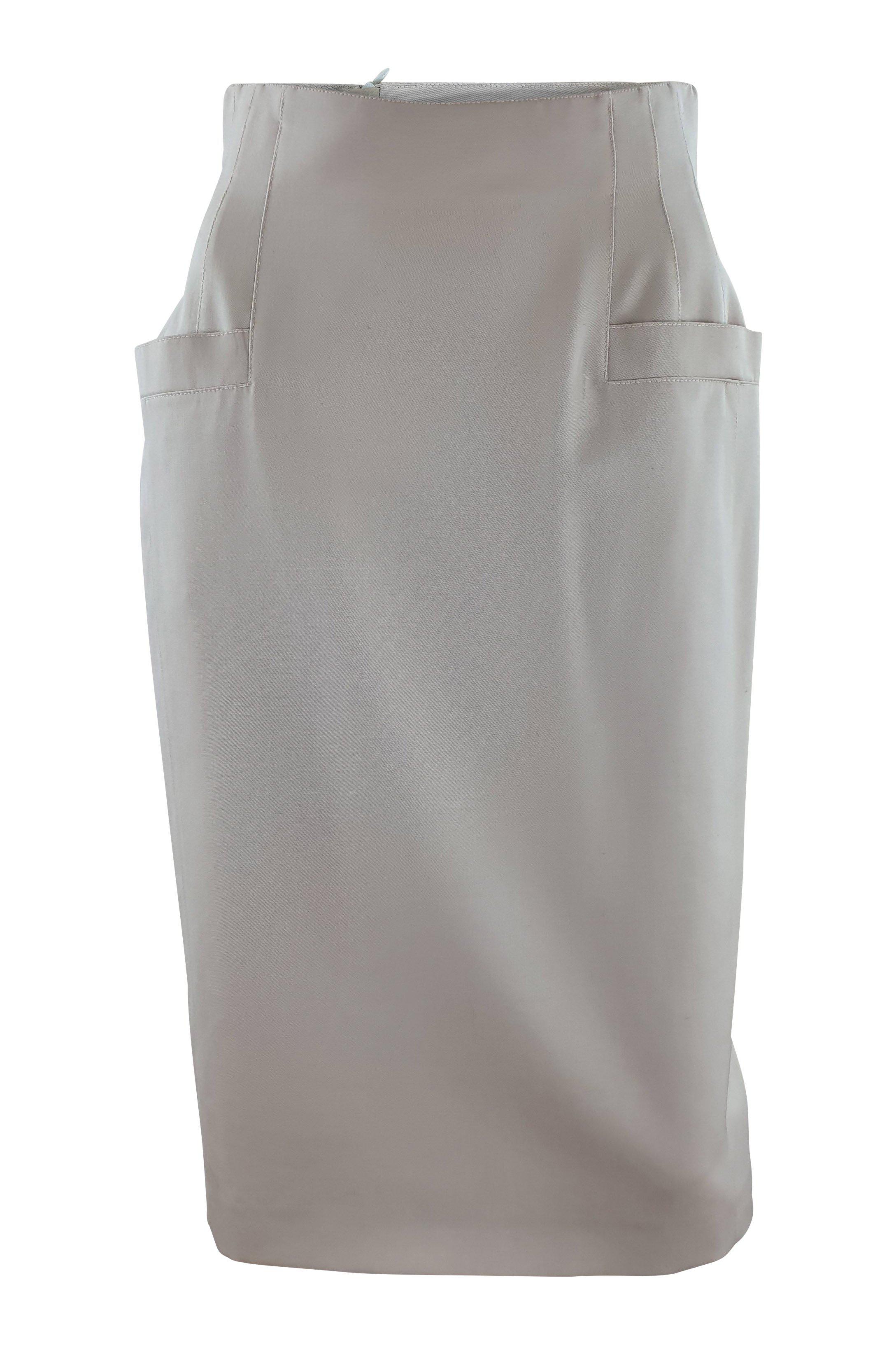 ESCADA Vintage 1980s Cream Pure New Wool Knee Length Pencil Skirt (36)-The Freperie