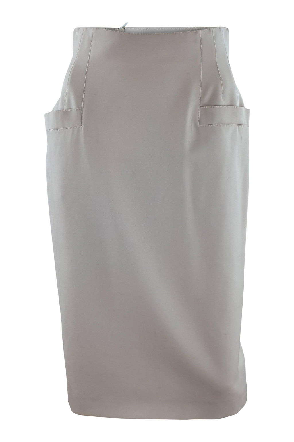ESCADA Vintage 1980s Cream Pure New Wool Knee Length Pencil Skirt (36)-The Freperie