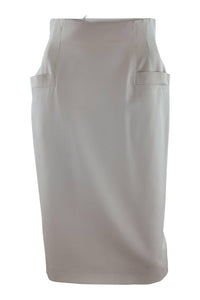 ESCADA Vintage 1980s Cream Pure New Wool Knee Length Pencil Skirt (36)-The Freperie