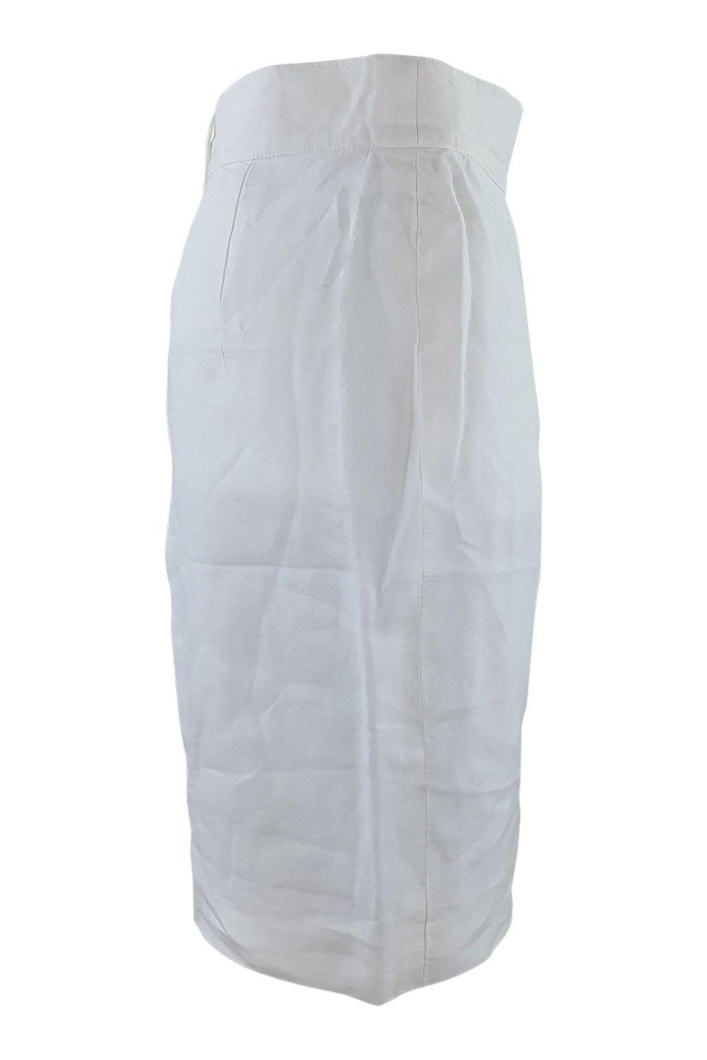 ESCADA Vintage White Linen Mini Pencil Skirt (38)-Escada-The Freperie