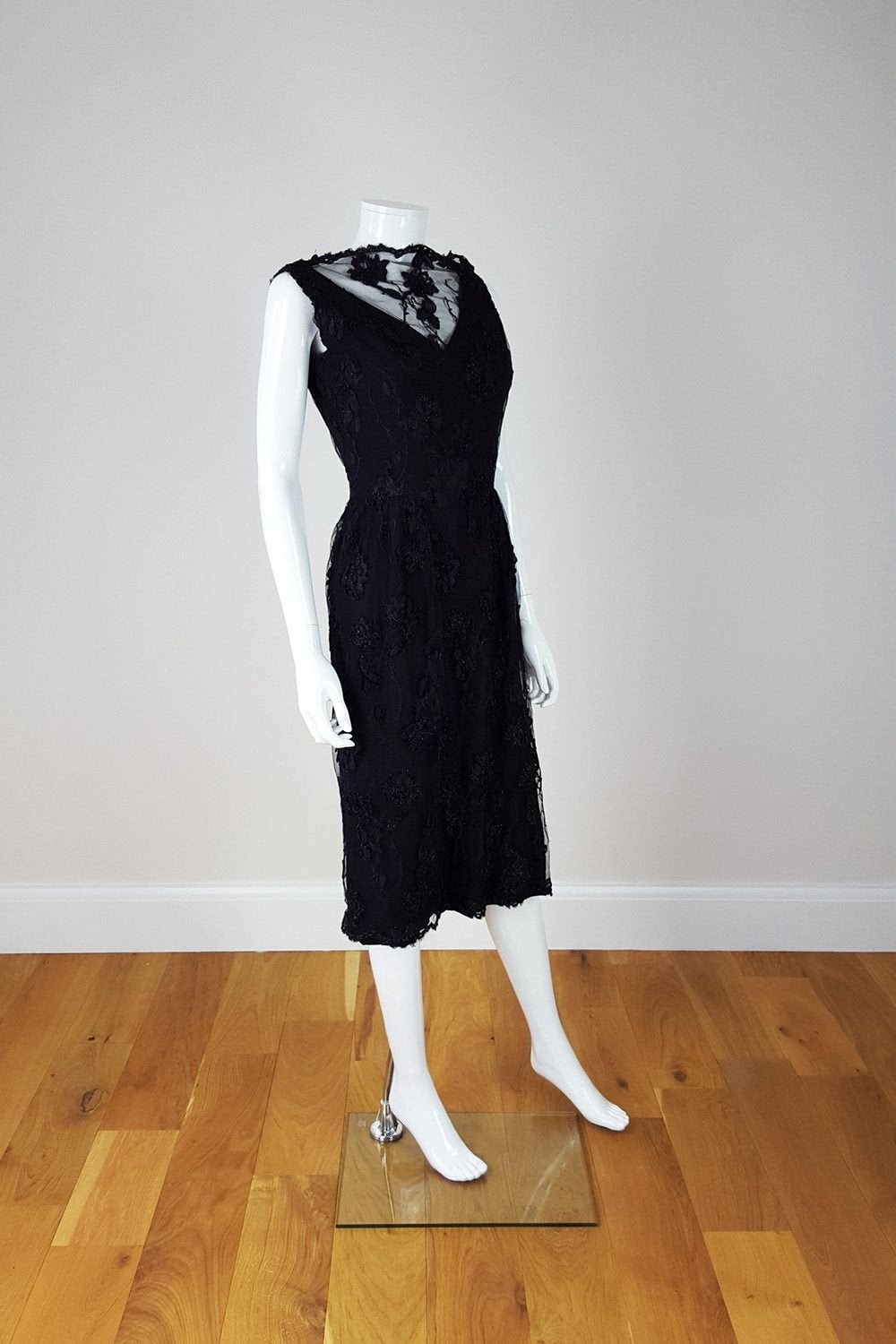 ESTEVEZ Vintage Lace Overlay Black Evening Dress (UK 8)-Estévez-The Freperie
