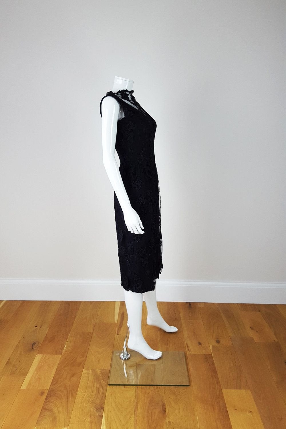 ESTEVEZ Vintage Lace Overlay Black Evening Dress (UK 8)-Estévez-The Freperie