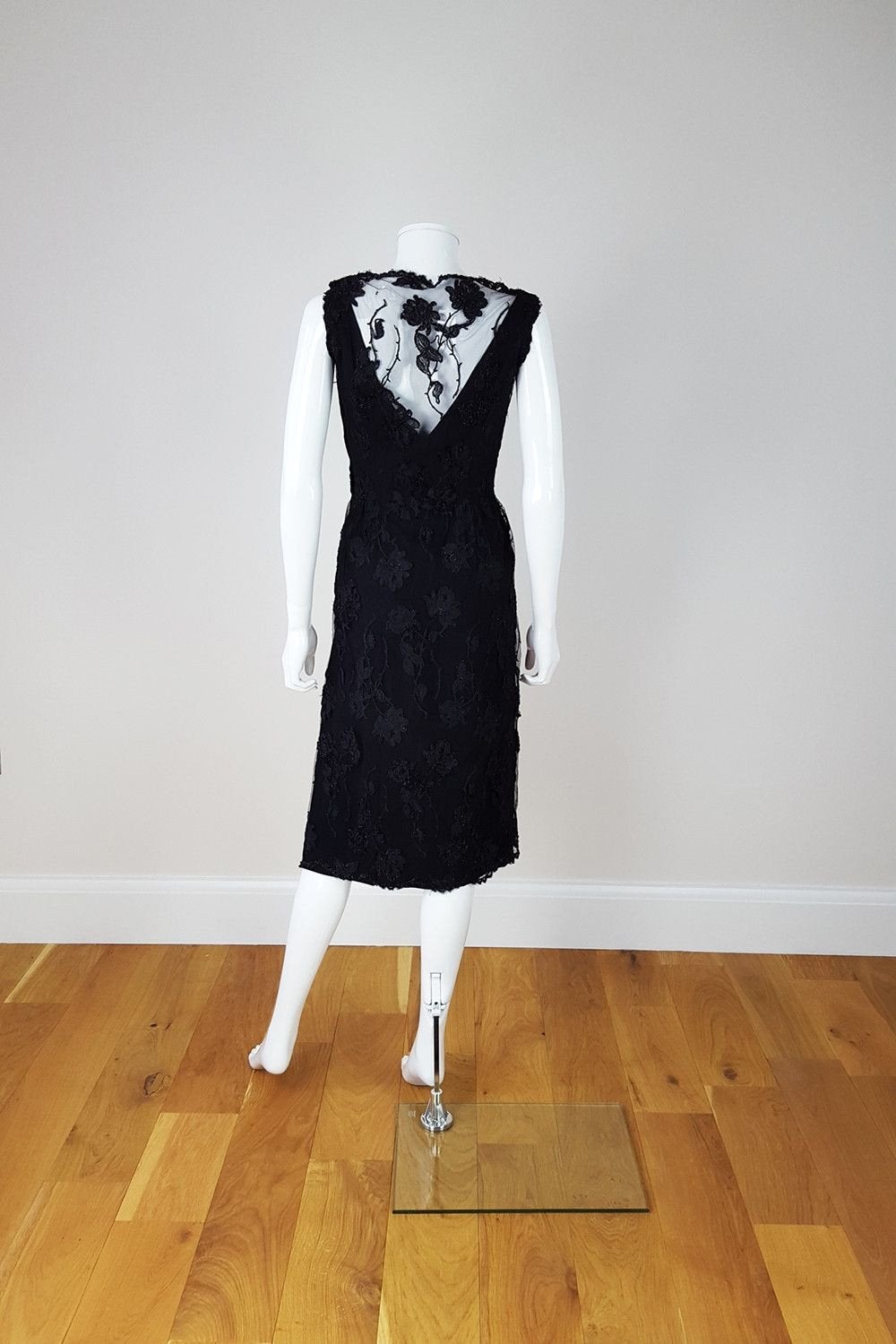 ESTEVEZ Vintage Lace Overlay Black Evening Dress (UK 8)-Estévez-The Freperie