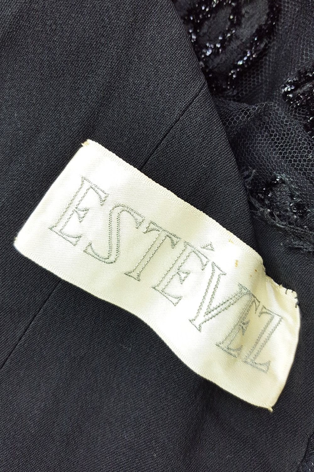 ESTEVEZ Vintage Lace Overlay Black Evening Dress (UK 8)-Estévez-The Freperie