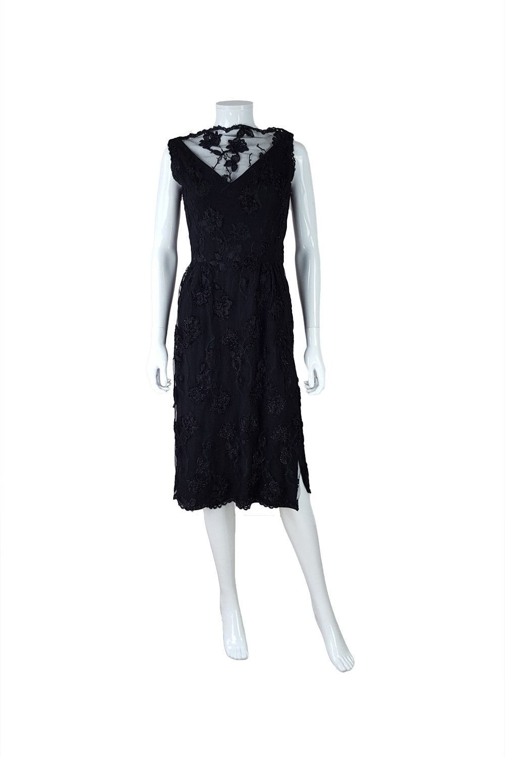 ESTEVEZ Vintage Lace Overlay Black Evening Dress (UK 8)-Estévez-The Freperie