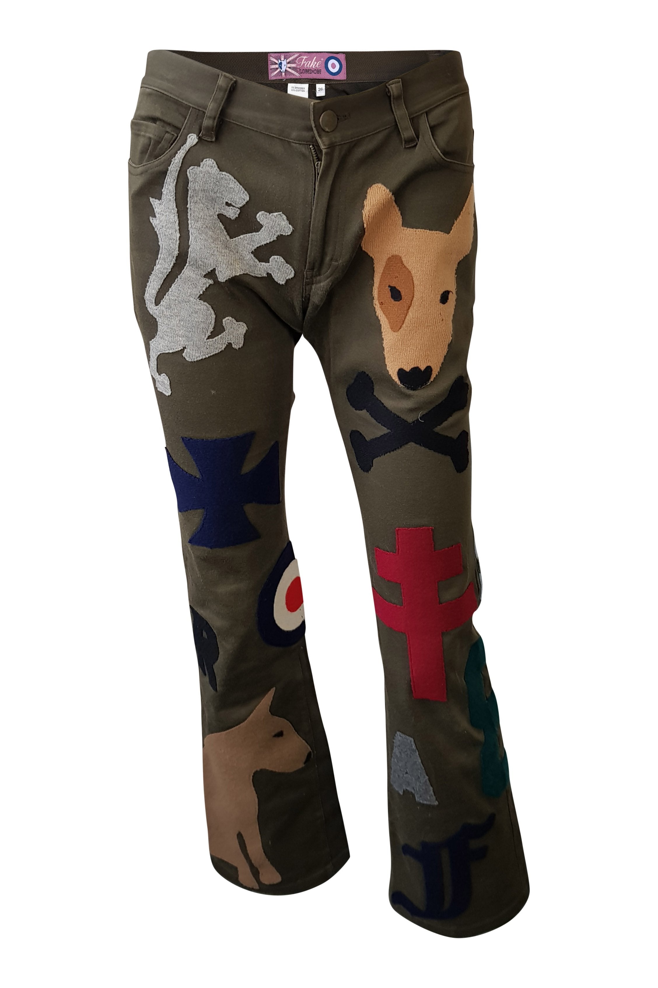 FAKE LONDON English Bull Terrier Patchwork Jeans (W26)-Fake London-The Freperie