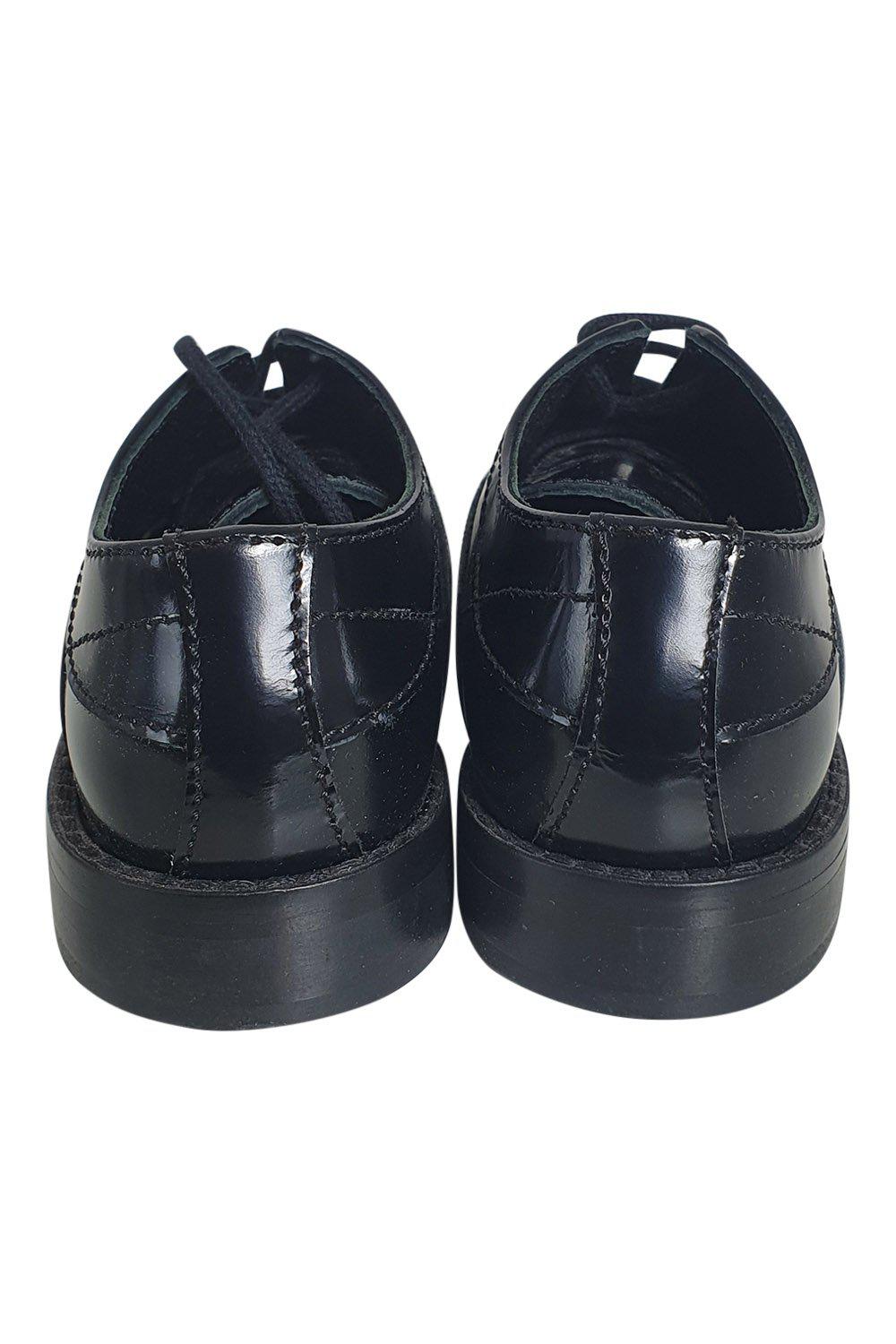 FENDI Kids Black Leather Lace Up Dress Shoes (26)-The Freperie