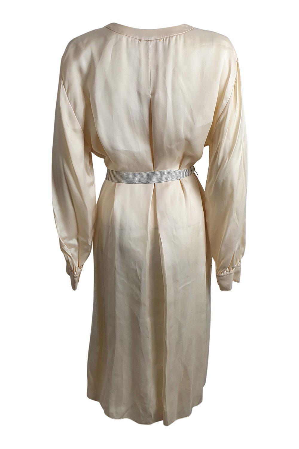 FORTE FORTE Ivory V Neck Long Sleeved Shirt Dress (L | III | IT 44 | UK 12)-The Freperie