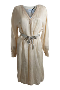 FORTE FORTE Ivory V Neck Long Sleeved Shirt Dress (L | III | IT 44 | UK 12)-The Freperie