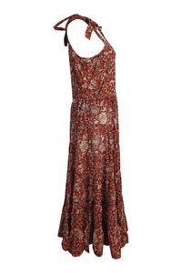 FREE PEOPLE 100% Cotton Brown Motif Floral Print Midi Dress (M)-Free People-The Freperie