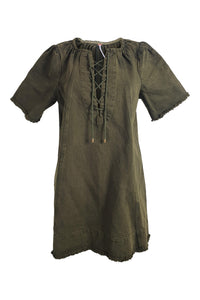 FREE PEOPLE 100% Cotton Green Denim Lace Front Mini Dress (S)-Free People-The Freperie