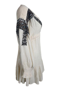 FREE PEOPLE Boho Cotton Blend Ivory Beaded Mini Dress (L)-Free People-The Freperie