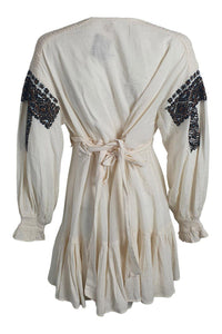 FREE PEOPLE Boho Cotton Blend Ivory Beaded Mini Dress (L)-Free People-The Freperie