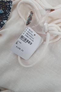 FREE PEOPLE Boho Cotton Blend Ivory Beaded Mini Dress (L)-Free People-The Freperie