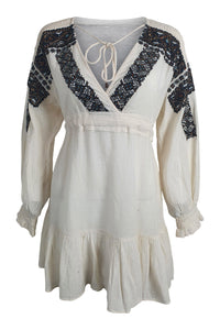 FREE PEOPLE Boho Cotton Blend Ivory Beaded Mini Dress (L)-Free People-The Freperie