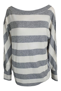 FREE PEOPLE Cali Grey White Striped Long Sleeved Jumper (XS)-The Freperie