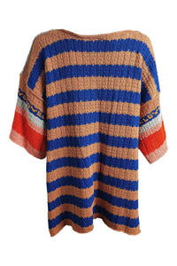FREE PEOPLE Cotton Blend Multicoloured 3/4 Sleeve Striped Jumper (XS)-Free People-The Freperie