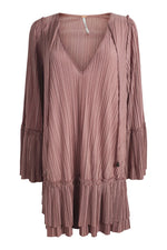 Load image into Gallery viewer, FREE PEOPLE Dusty Rose Pink V Front Pleated Mini Dress (M)-Free People-The Freperie
