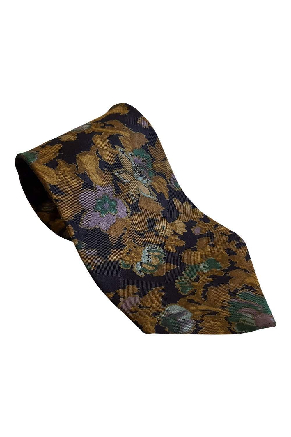 FUMAGALLI'S Vintage Silk Black Floral Print Tie-Fumagalli's-The Freperie