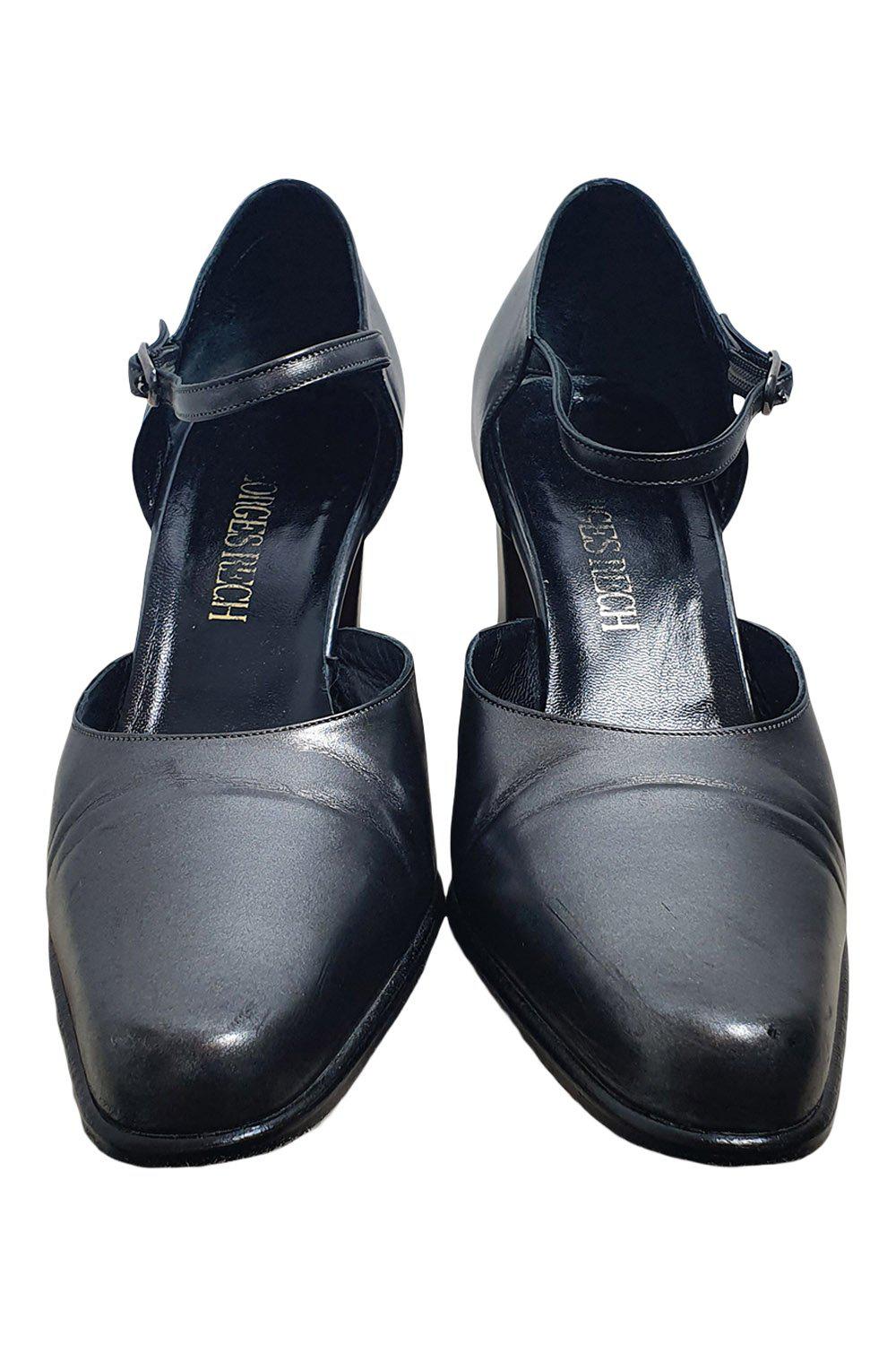 GEORGES RECH Vintage Black Ankle Strap Court Shoes (39)-The Freperie