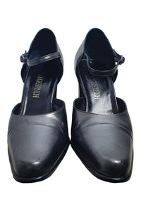 GEORGES RECH Vintage Black Ankle Strap Court Shoes (39)-The Freperie