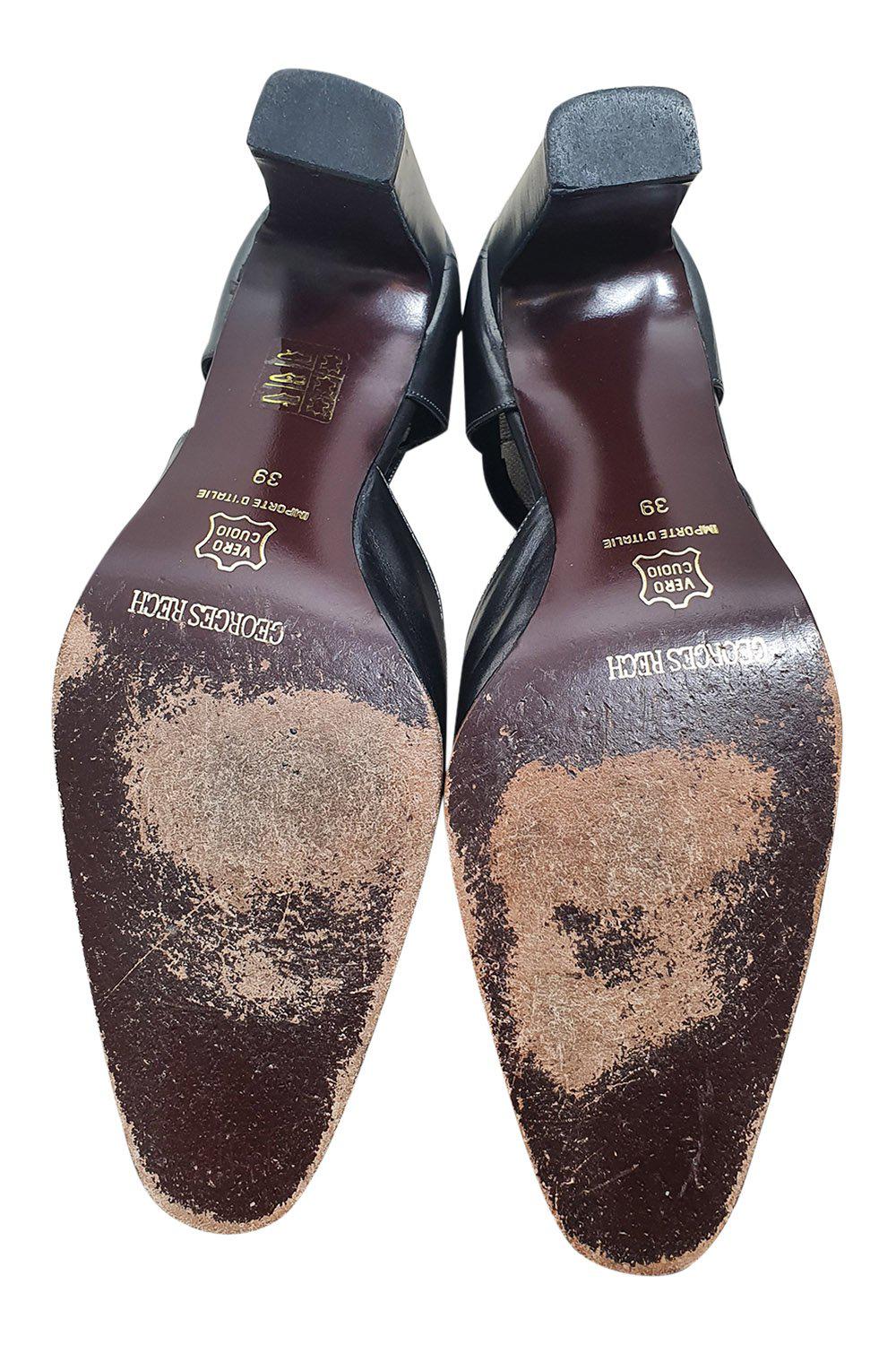 GEORGES RECH Vintage Black Ankle Strap Court Shoes (39)-The Freperie